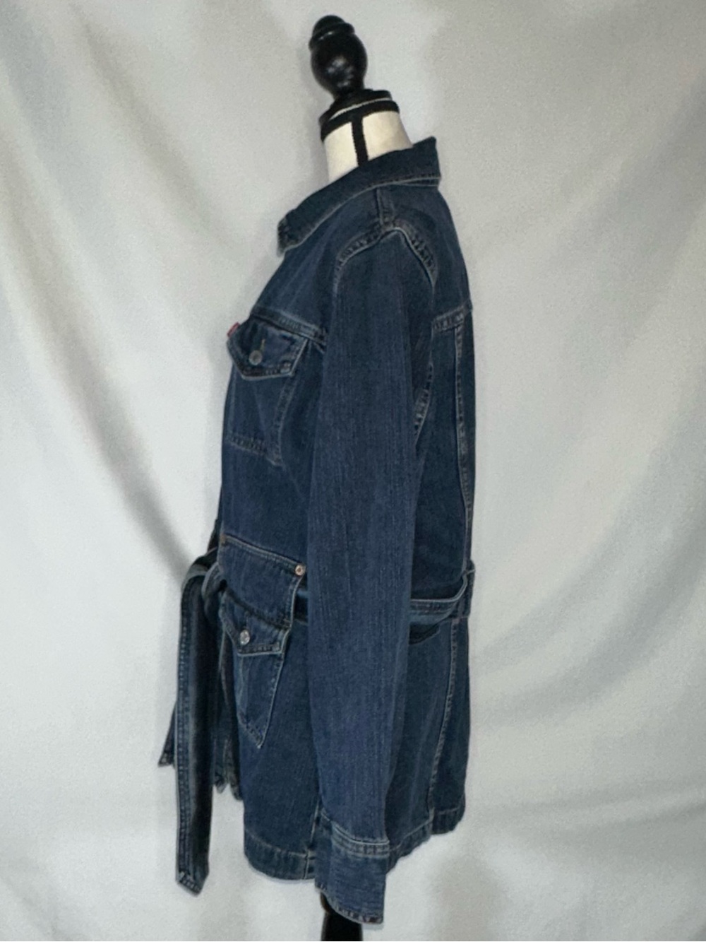 Vintage Y2K Levis Bush Jacket Full Zip Denim Jean Belted Chore Jacket Size Large - Picture 8 of 14